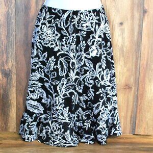 Bleeker & McDougal Black White Paisley Midi Skirt L